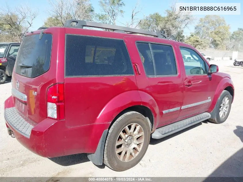 2008 Nissan Pathfinder Le V8 VIN: 5N1BR18B88C616965 Lot: 40504075