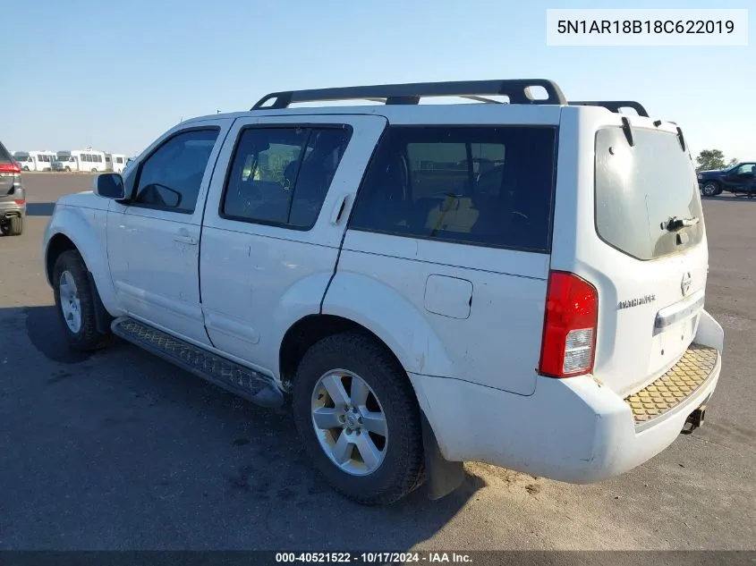 2008 Nissan Pathfinder Se VIN: 5N1AR18B18C622019 Lot: 40521522