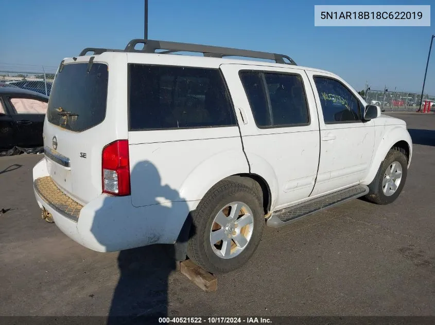 2008 Nissan Pathfinder Se VIN: 5N1AR18B18C622019 Lot: 40521522