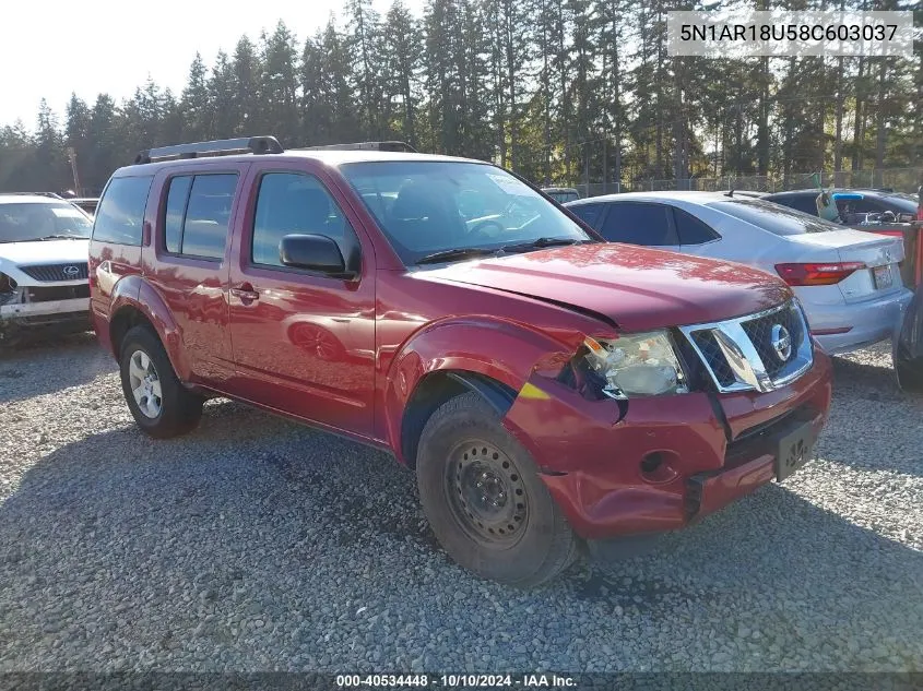 2008 Nissan Pathfinder S VIN: 5N1AR18U58C603037 Lot: 40534448