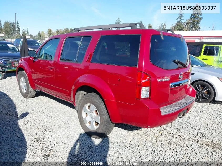 2008 Nissan Pathfinder S VIN: 5N1AR18U58C603037 Lot: 40534448