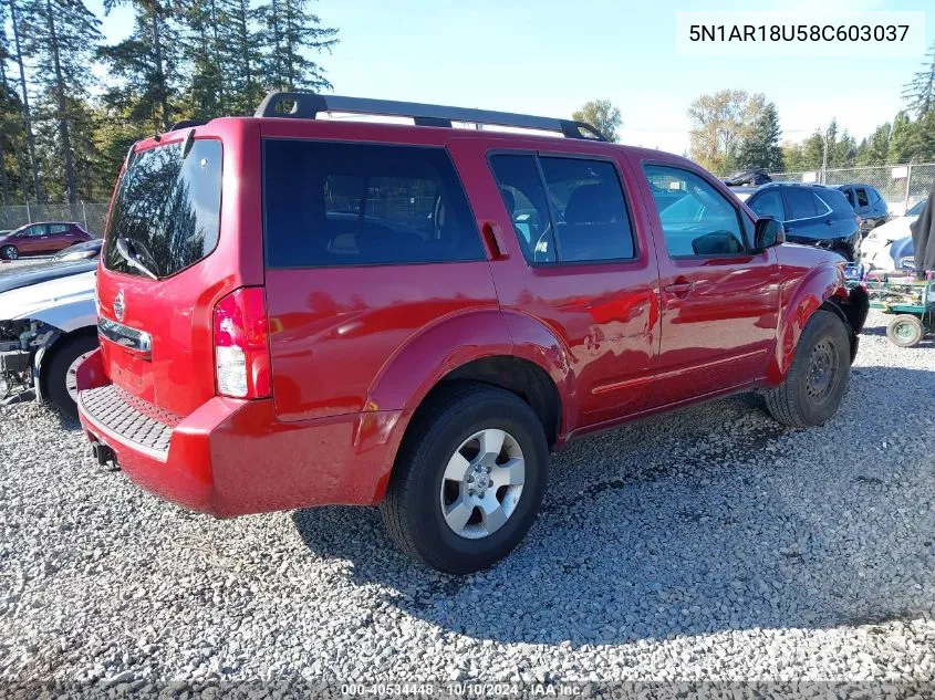 2008 Nissan Pathfinder S VIN: 5N1AR18U58C603037 Lot: 40534448