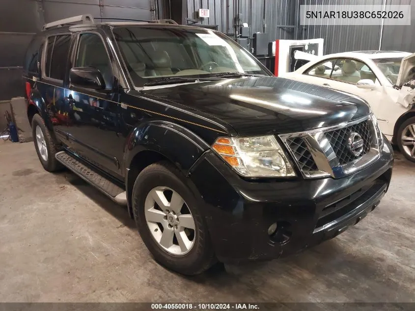 2008 Nissan Pathfinder Se VIN: 5N1AR18U38C652026 Lot: 40550018