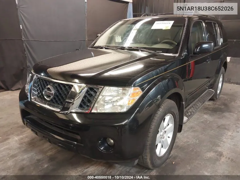 2008 Nissan Pathfinder Se VIN: 5N1AR18U38C652026 Lot: 40550018