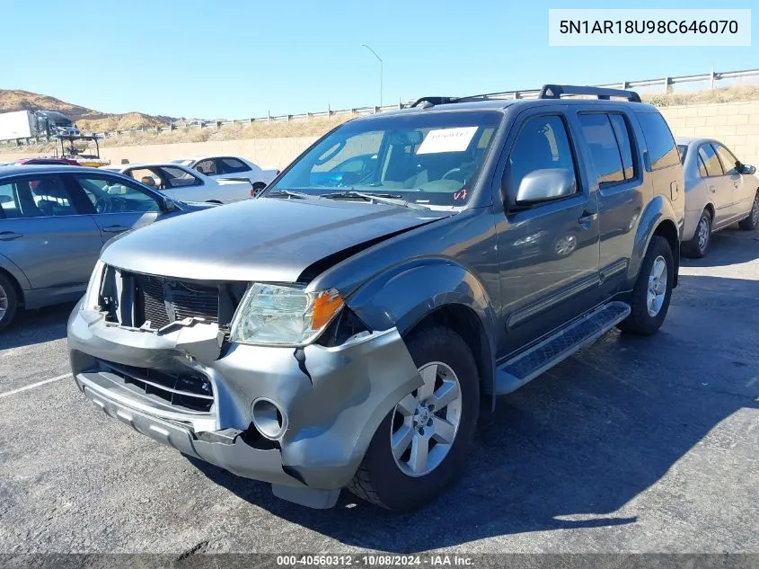 2008 Nissan Pathfinder Se VIN: 5N1AR18U98C646070 Lot: 40560312