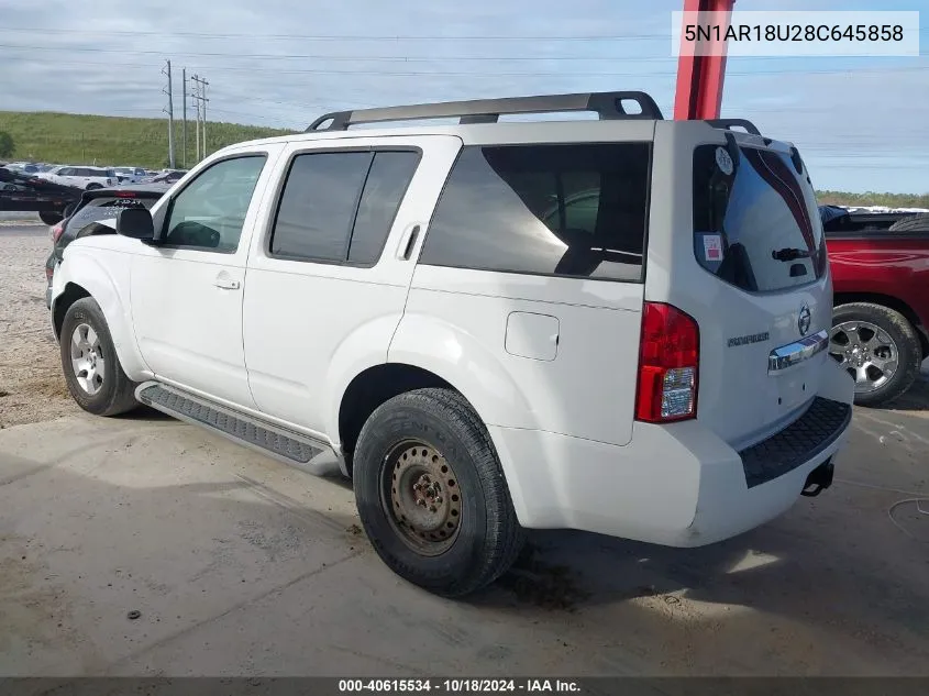 2008 Nissan Pathfinder S VIN: 5N1AR18U28C645858 Lot: 40615534