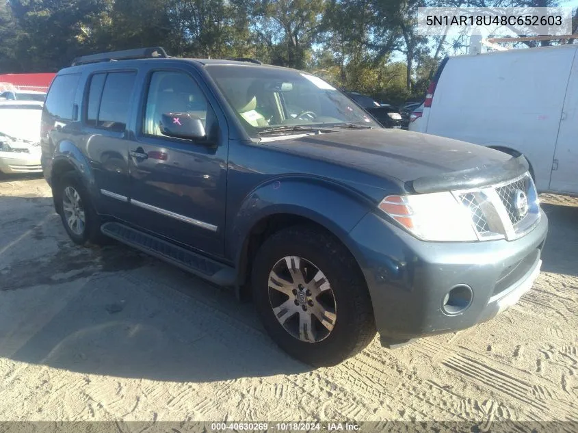 2008 Nissan Pathfinder Le VIN: 5N1AR18U48C652603 Lot: 40630269