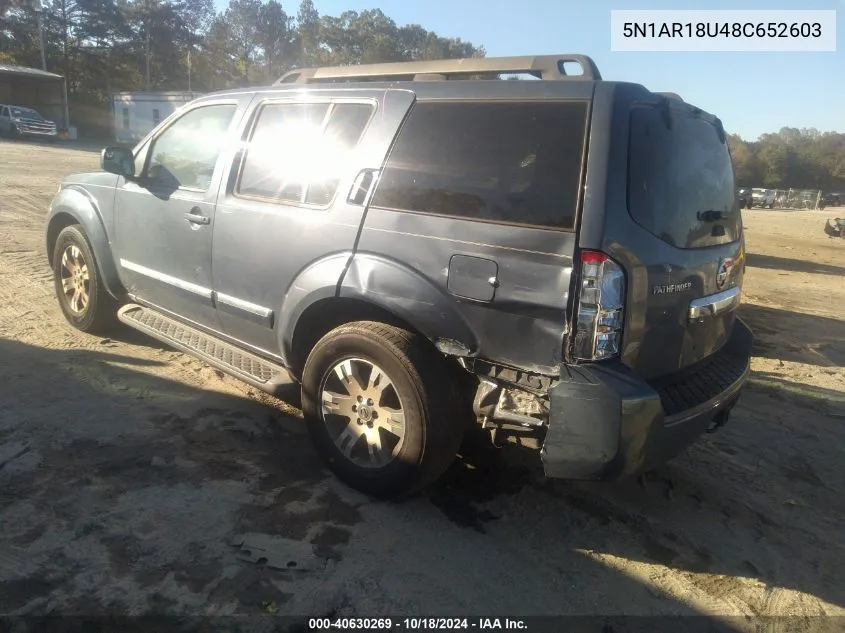 2008 Nissan Pathfinder Le VIN: 5N1AR18U48C652603 Lot: 40630269