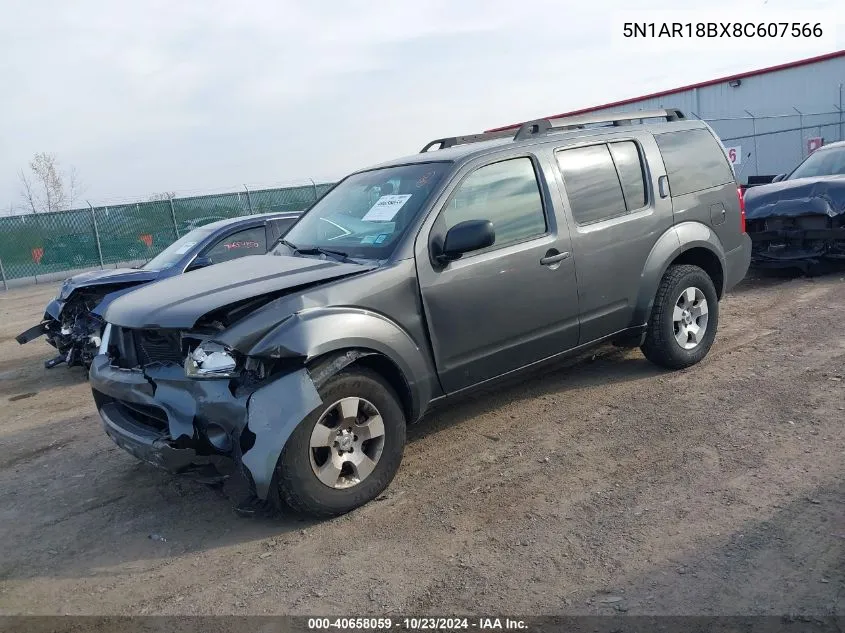 2008 Nissan Pathfinder S VIN: 5N1AR18BX8C607566 Lot: 40658059