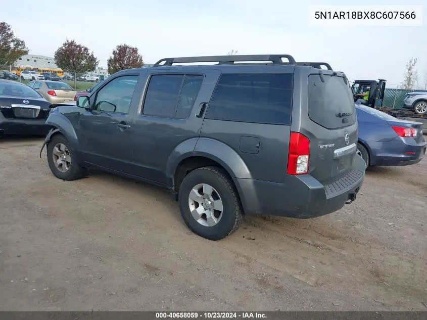 2008 Nissan Pathfinder S VIN: 5N1AR18BX8C607566 Lot: 40658059