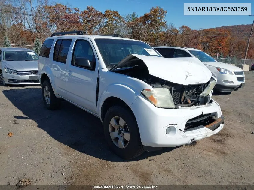 2008 Nissan Pathfinder S VIN: 5N1AR18BX8C663359 Lot: 40669156