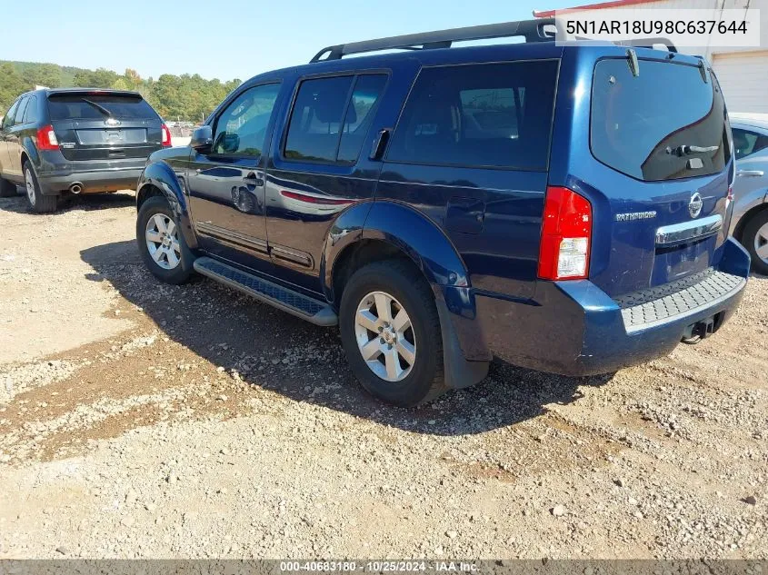 2008 Nissan Pathfinder Se VIN: 5N1AR18U98C637644 Lot: 40683180