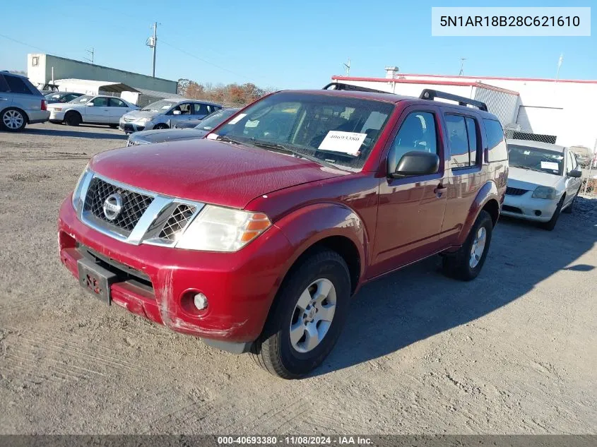 2008 Nissan Pathfinder S VIN: 5N1AR18B28C621610 Lot: 40693380