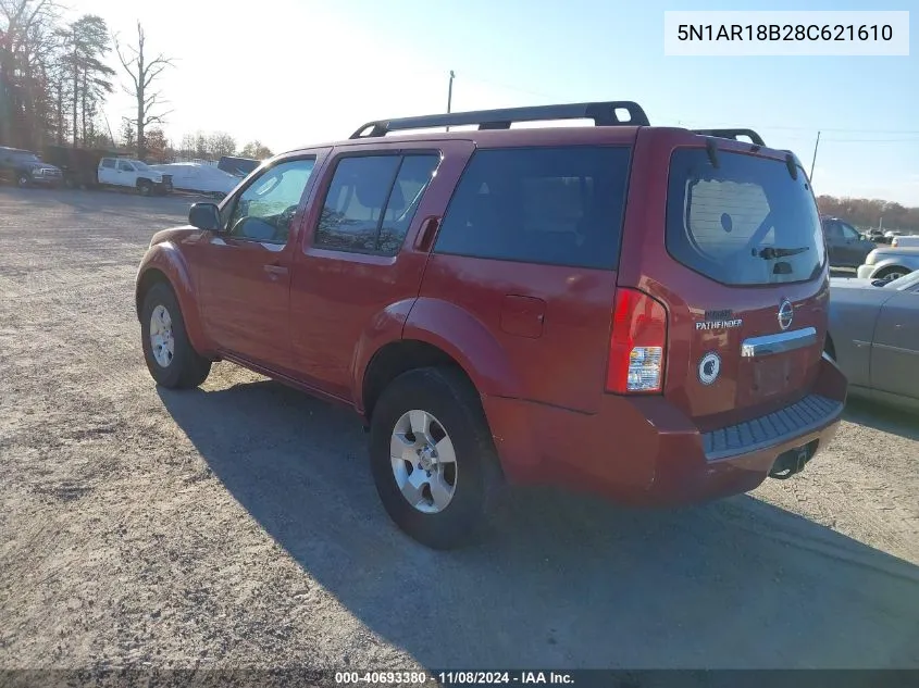 2008 Nissan Pathfinder S VIN: 5N1AR18B28C621610 Lot: 40693380