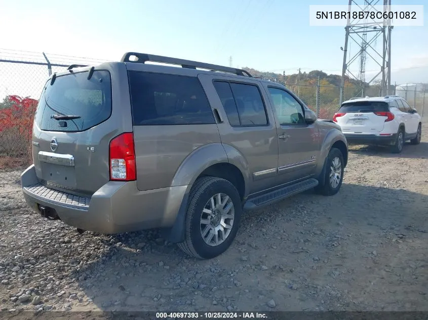 2008 Nissan Pathfinder Le V8 VIN: 5N1BR18B78C601082 Lot: 40697393