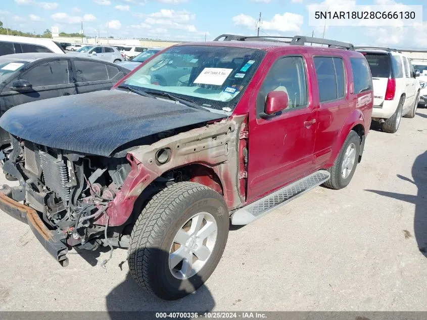 2008 Nissan Pathfinder Se VIN: 5N1AR18U28C666130 Lot: 40700336