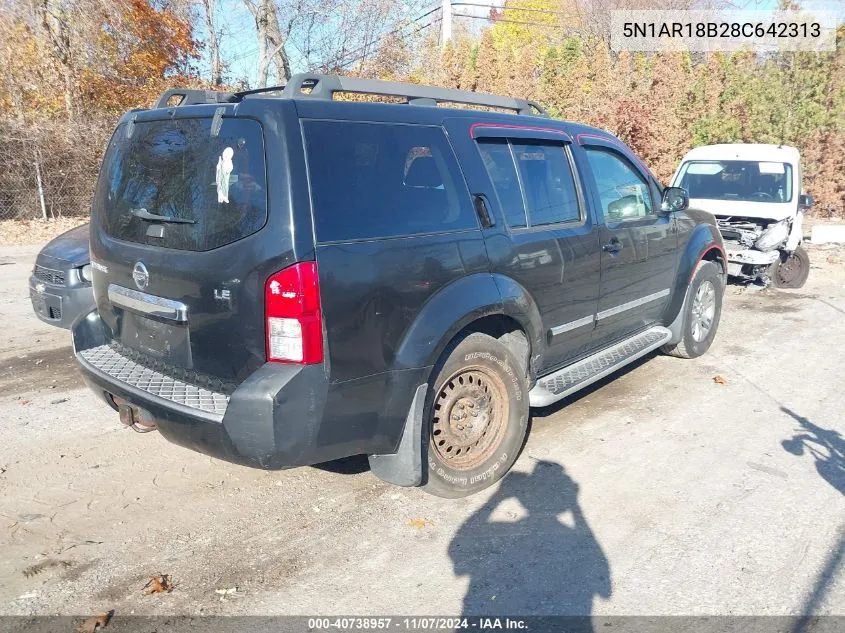 2008 Nissan Pathfinder Le VIN: 5N1AR18B28C642313 Lot: 40738957