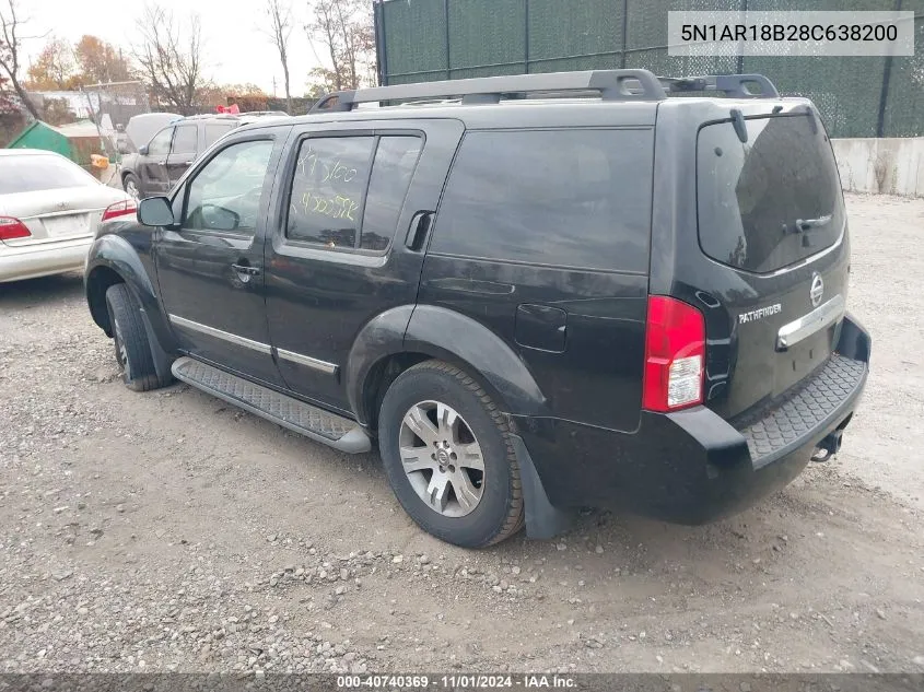 2008 Nissan Pathfinder Le VIN: 5N1AR18B28C638200 Lot: 40740369