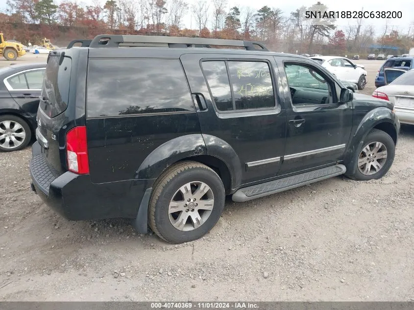 2008 Nissan Pathfinder Le VIN: 5N1AR18B28C638200 Lot: 40740369