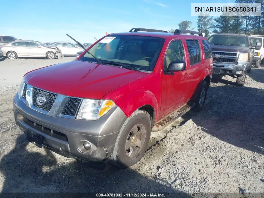 2008 Nissan Pathfinder S VIN: 5N1AR18U18C650341 Lot: 40781932