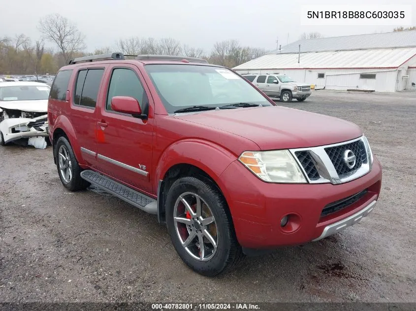 2008 Nissan Pathfinder Le V8 VIN: 5N1BR18B88C603035 Lot: 40782801