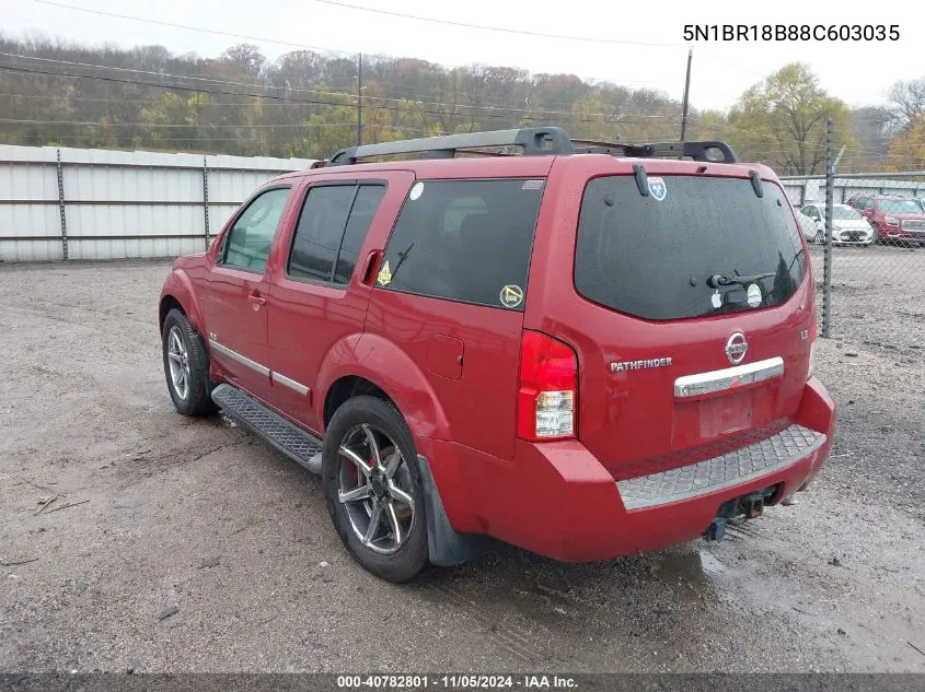 2008 Nissan Pathfinder Le V8 VIN: 5N1BR18B88C603035 Lot: 40782801