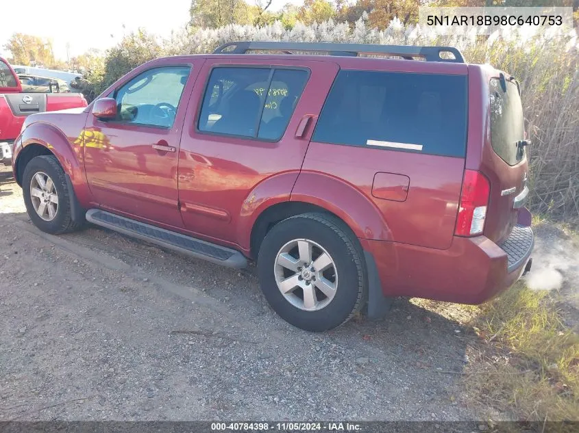 2008 Nissan Pathfinder Se VIN: 5N1AR18B98C640753 Lot: 40784398