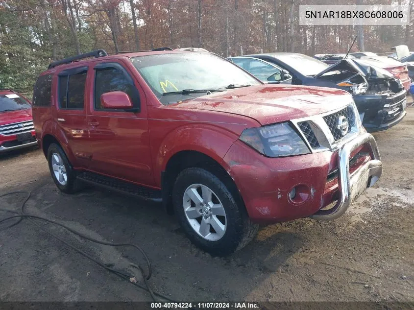 2008 Nissan Pathfinder Se VIN: 5N1AR18BX8C608006 Lot: 40794224