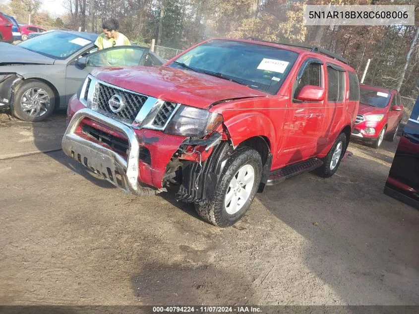 2008 Nissan Pathfinder Se VIN: 5N1AR18BX8C608006 Lot: 40794224