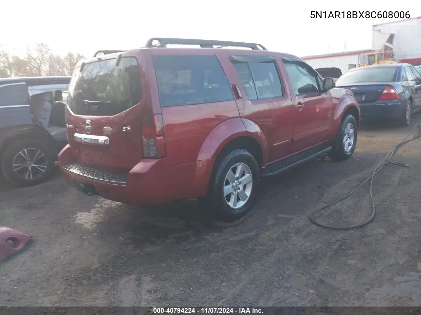 2008 Nissan Pathfinder Se VIN: 5N1AR18BX8C608006 Lot: 40794224