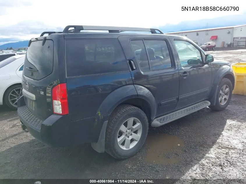 2008 Nissan Pathfinder Se VIN: 5N1AR18B58C660790 Lot: 40861984