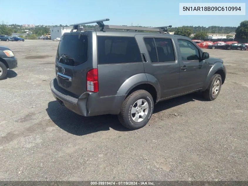 2009 Nissan Pathfinder S VIN: 5N1AR18B09C610994 Lot: 39919474