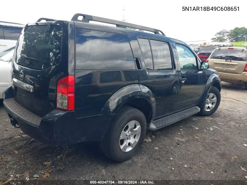 2009 Nissan Pathfinder S VIN: 5N1AR18B49C608651 Lot: 40347704