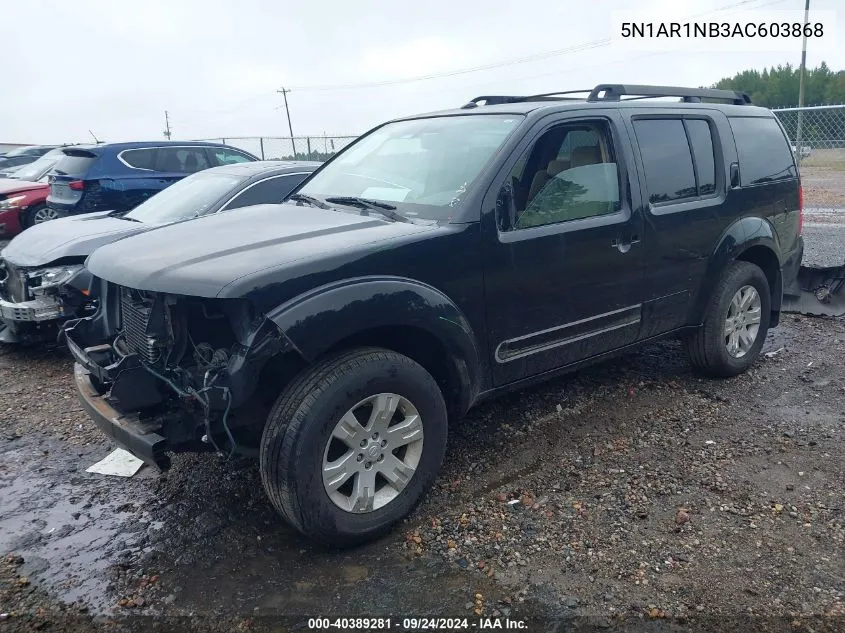 2010 Nissan Pathfinder S/Le/Se VIN: 5N1AR1NB3AC603868 Lot: 40389281