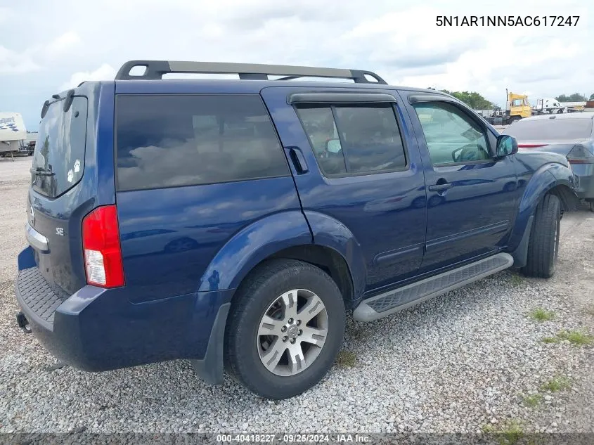 2010 Nissan Pathfinder Se VIN: 5N1AR1NN5AC617247 Lot: 40418227