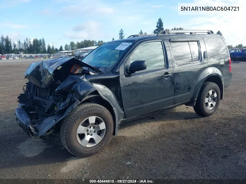 2010 Nissan Pathfinder S VIN: 5N1AR1NB0AC604721 Lot: 40444815