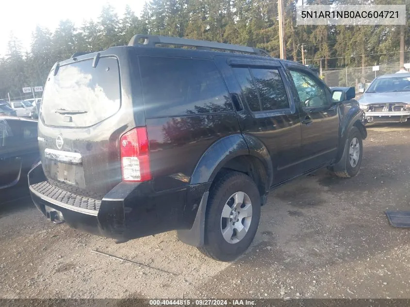 2010 Nissan Pathfinder S VIN: 5N1AR1NB0AC604721 Lot: 40444815