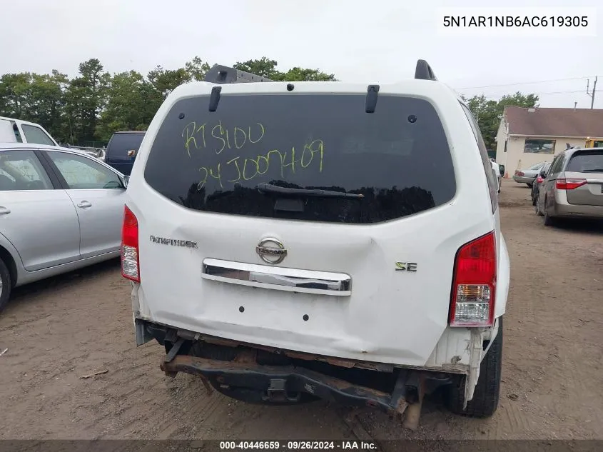 2010 Nissan Pathfinder Se VIN: 5N1AR1NB6AC619305 Lot: 40446659