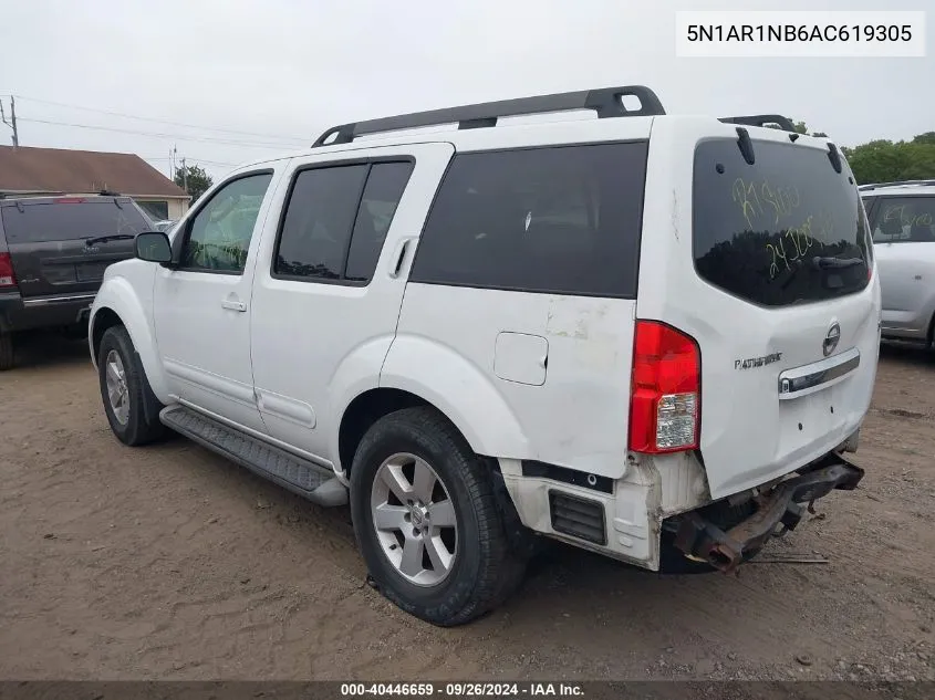 2010 Nissan Pathfinder Se VIN: 5N1AR1NB6AC619305 Lot: 40446659