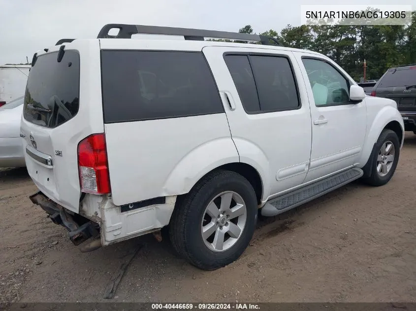 2010 Nissan Pathfinder Se VIN: 5N1AR1NB6AC619305 Lot: 40446659