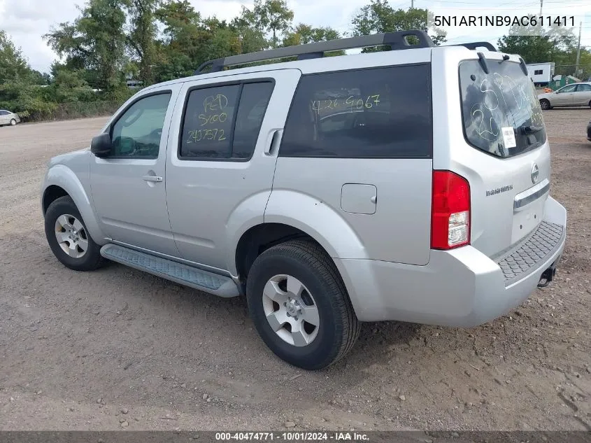 2010 Nissan Pathfinder S VIN: 5N1AR1NB9AC611411 Lot: 40474771