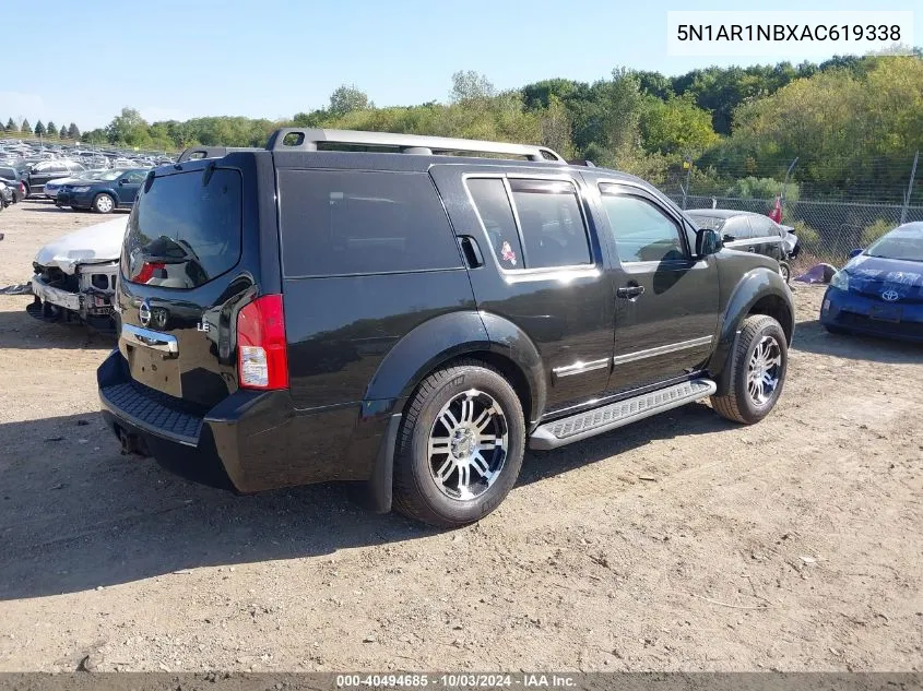 2010 Nissan Pathfinder Le VIN: 5N1AR1NBXAC619338 Lot: 40494685