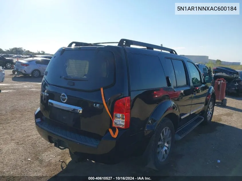 2010 Nissan Pathfinder Le VIN: 5N1AR1NNXAC600184 Lot: 40610527