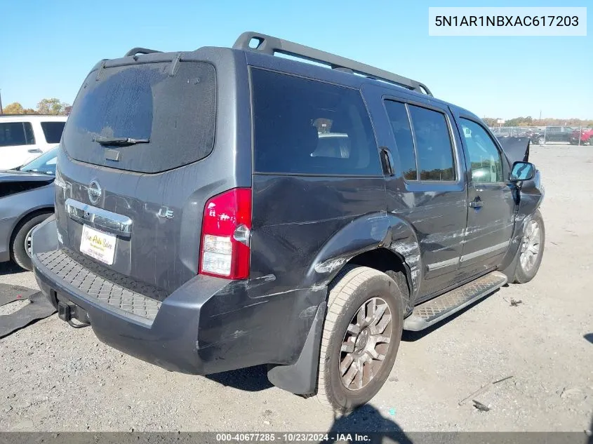 2010 Nissan Pathfinder Le VIN: 5N1AR1NBXAC617203 Lot: 40677285