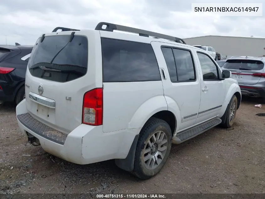 2010 Nissan Pathfinder Le VIN: 5N1AR1NBXAC614947 Lot: 40751315