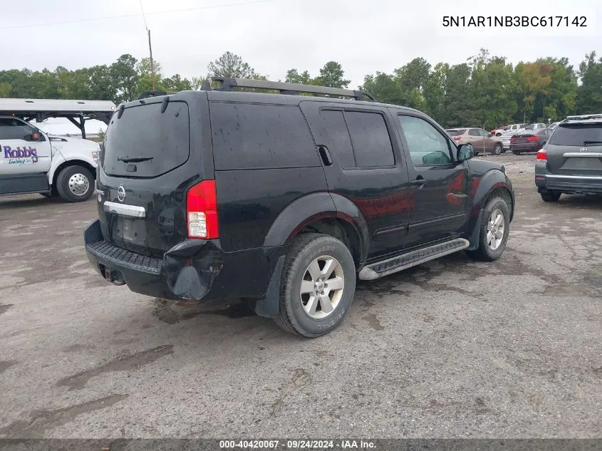 2011 Nissan Pathfinder Sv VIN: 5N1AR1NB3BC617142 Lot: 40420067