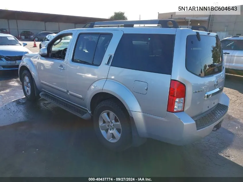 2011 Nissan Pathfinder Sv VIN: 5N1AR1NN1BC604643 Lot: 40437774