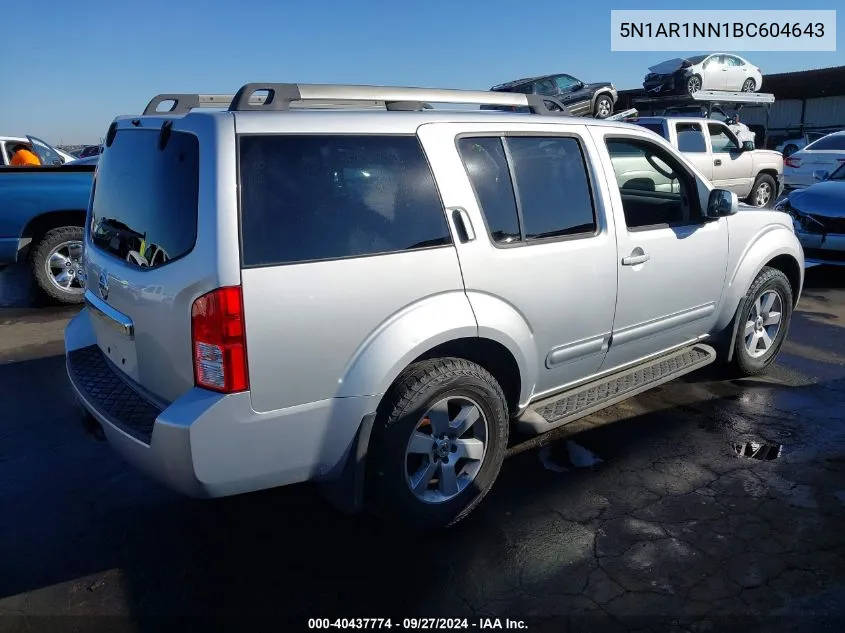 2011 Nissan Pathfinder Sv VIN: 5N1AR1NN1BC604643 Lot: 40437774