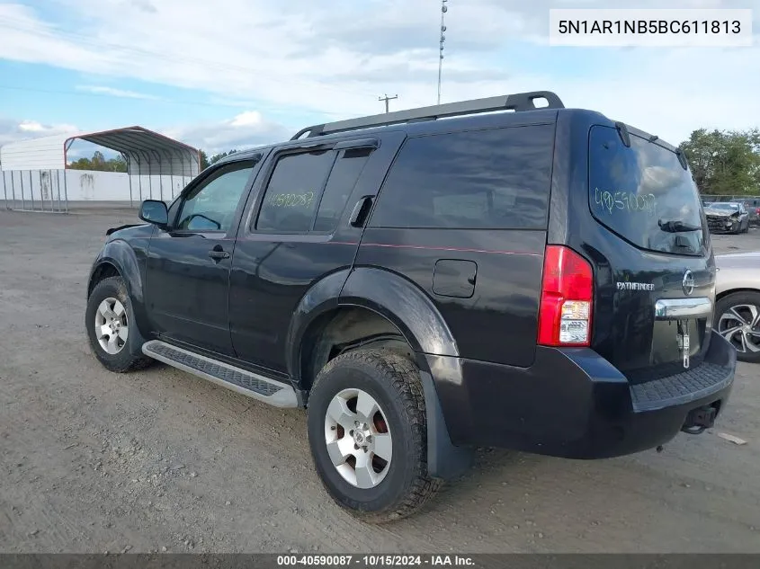 2011 Nissan Pathfinder S VIN: 5N1AR1NB5BC611813 Lot: 40590087