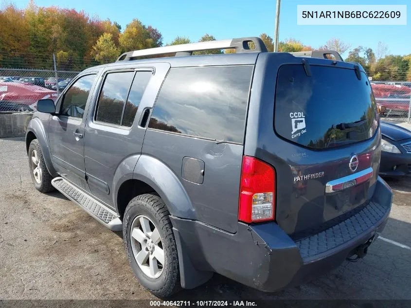 2011 Nissan Pathfinder Sv VIN: 5N1AR1NB6BC622609 Lot: 40642711